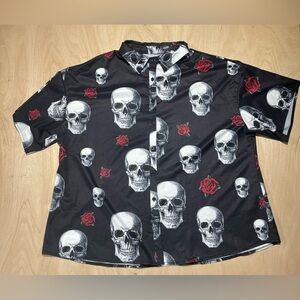 SHEIN Black Skull and Rose Casual Shirt